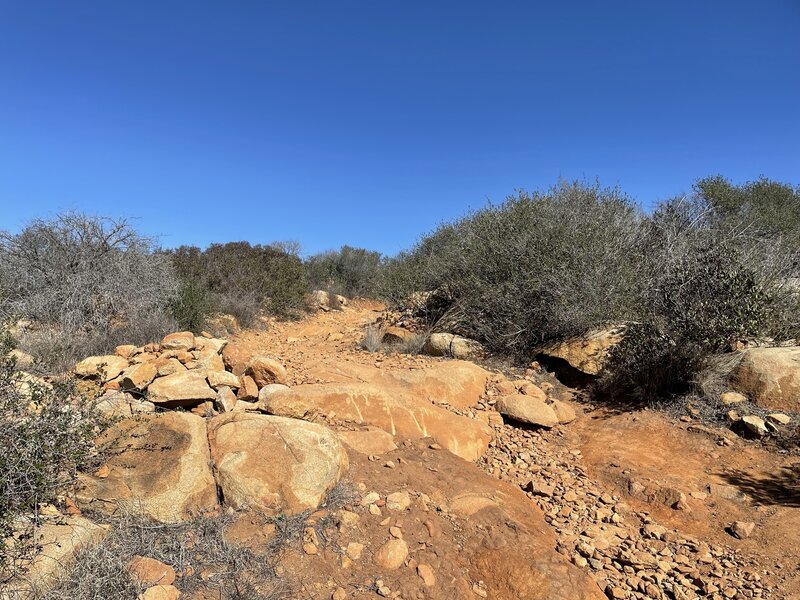 Sloped and rocky section on the south side of the trail.