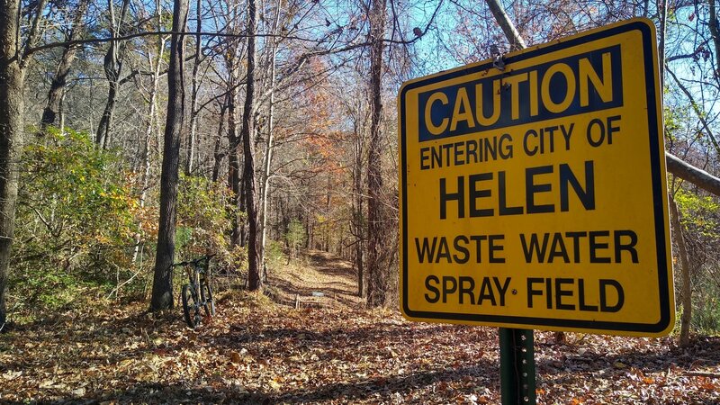 Waste water spray field sign. The trail crosses a small portion of it.