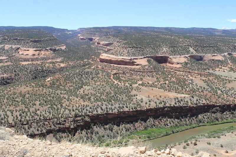 A birds eye view looking up Red Canyon