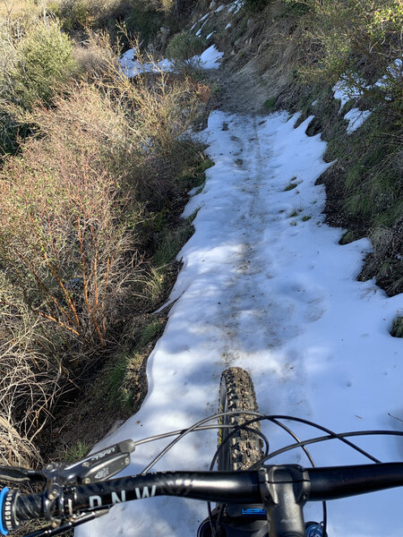 A lot of January snow/ice on north slopes of Strawberry Peak.