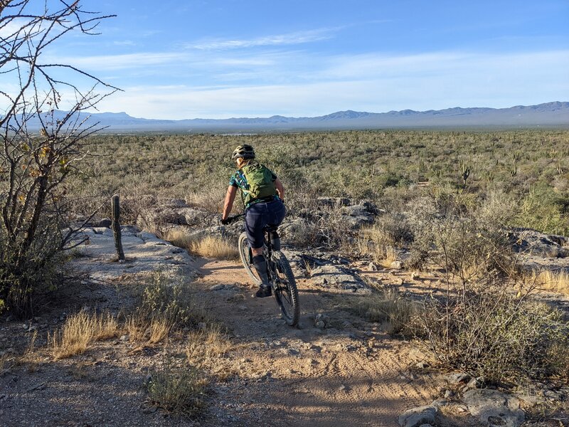 Riding along ridge on Karen's expedition.