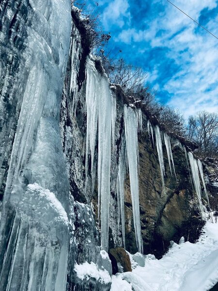 Cliff face during a winter ride along the power line right-of-way on Boot Bridge.