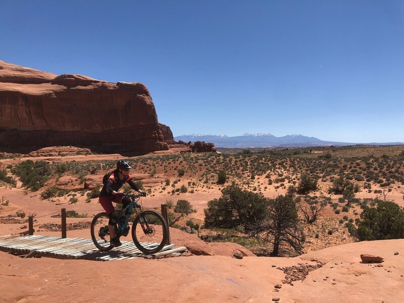 Aubyn crossing the bridge on Navajo Rocks on a gorgeous day!