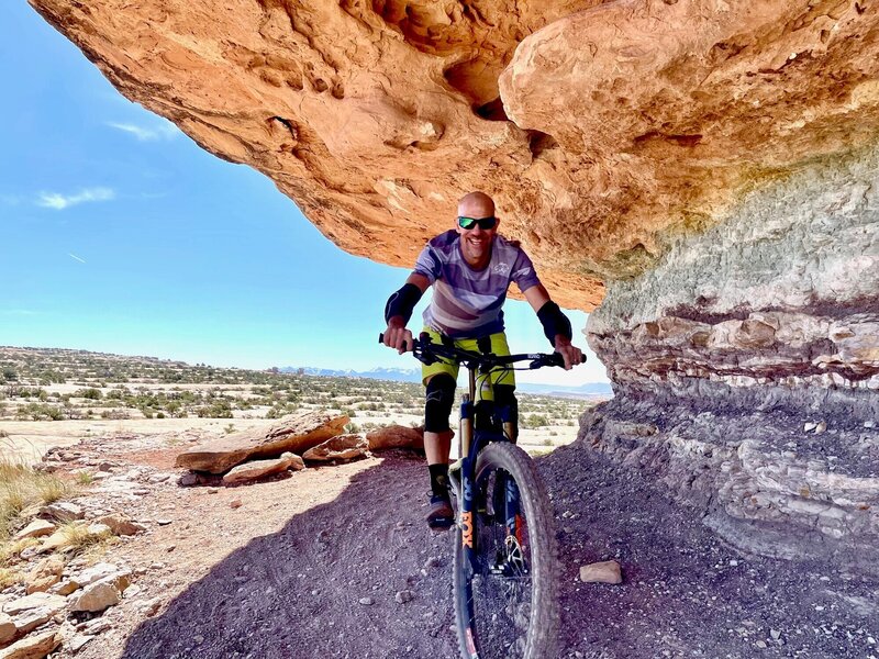 Photo-op(thus no helmet during lunch) at southern most point of trail. Great place for shade and a break!