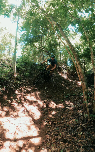 Wall ride style berm in one of the sections with speed.