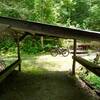 Primitive shelter at a falls above the Cherry River.