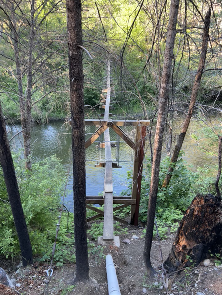 If you're camping/parking on the opposite side of the river, this is the "bridge" you'd need to cross to get to the trail.   Otherwise you'll need to ride on 36 to 1S26.