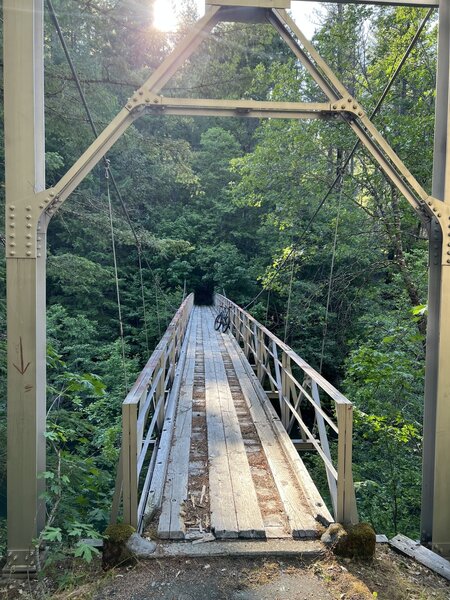 The first bridge (coming from from Hwy 36) that you'll need to cross.  Private property on both sides of the river so remember to stay on the existing, well marked trail.