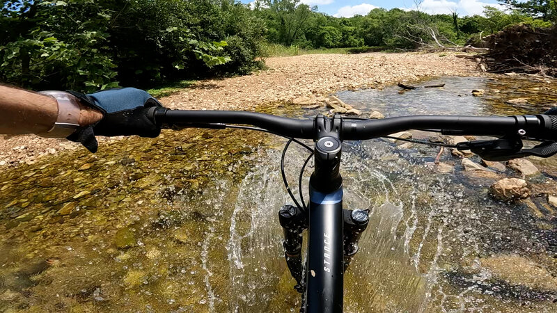 Connecting from Lone Wolf Trail to Grotpeter Trail with a quick pass through the shallow water of Kiefer Creek.