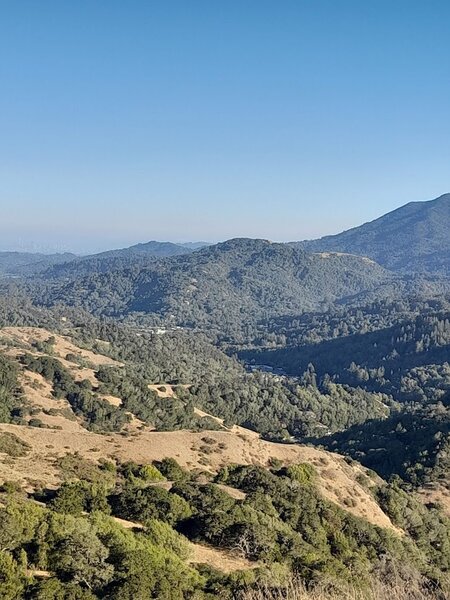 View over White Hill School from Loma Alta (Smith Ridge Fire Road). SF is in the haze in the distance.