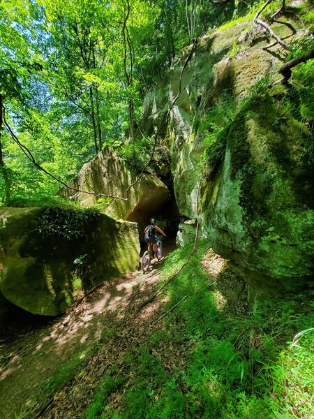 Riding through the "cave" on the Overlook Trail!