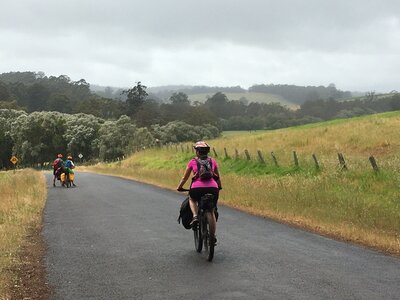 Hilly farm views compensated for having to ride on bitumen road.