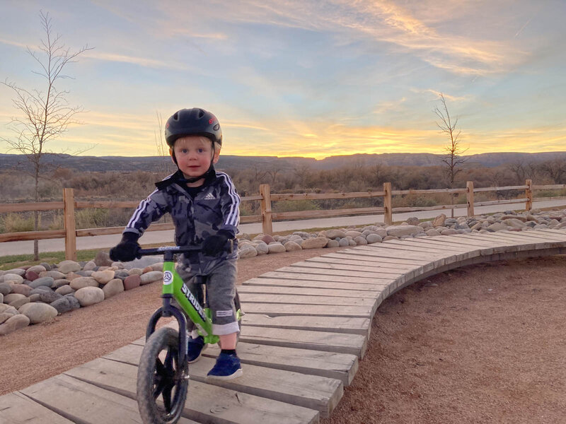 Two year old D'monster rockin' Dos Rios Bike Park.