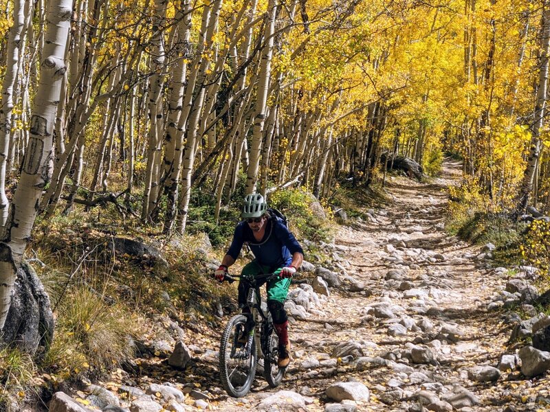 Road is rocky in stretches, nice aspens.