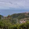 Sentiero #530: View to Volastra, alt. 460 m (right), Groppo, alt. 240 m (center) and down to Manarola at sea level (left).