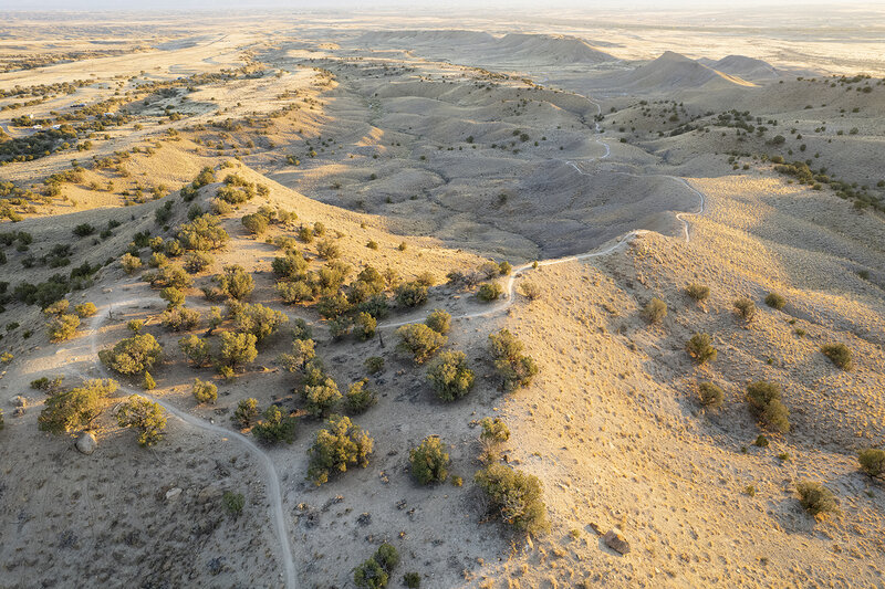 Aerial view of the ridge at sunset.