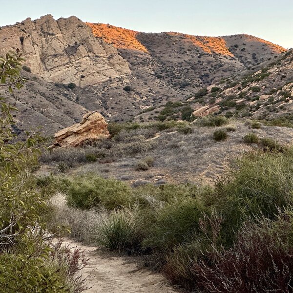 Dawn light on the ridge above Chumash. Trail is steep but relatively smooth in the first mile.