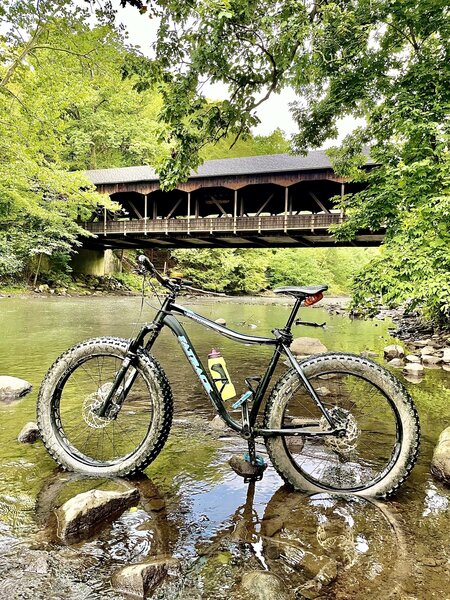 Taking a break at the covered bridge.