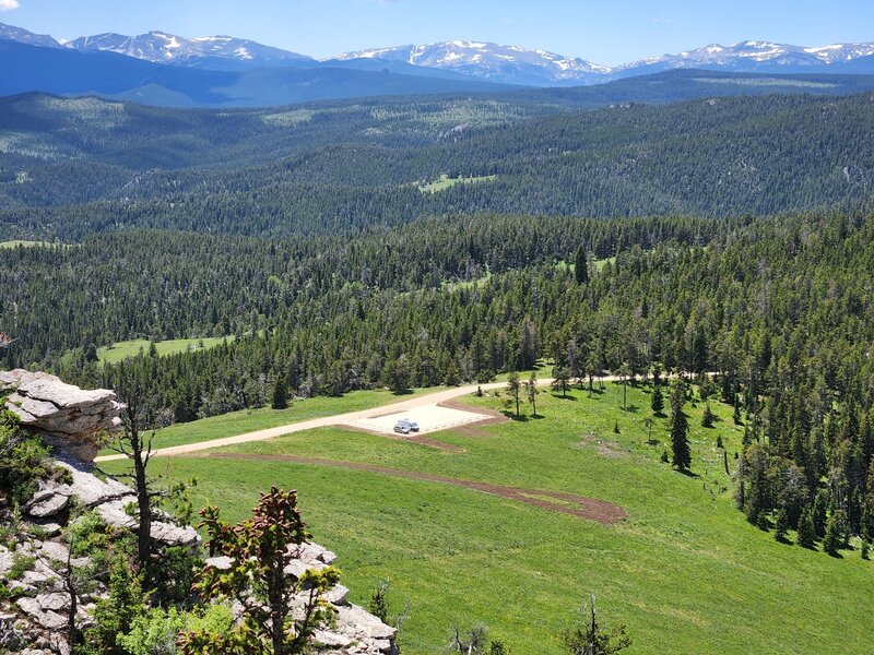 View from the top of Cliffhanger looking towards the Bear Gulch East Trailhead and the Cloud Peak Wilderness.