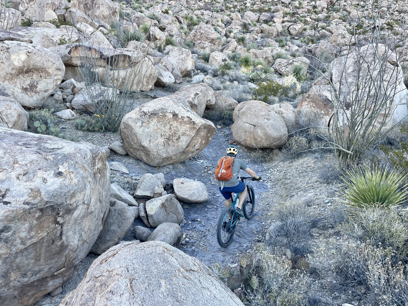 Climbing through the last uphill section of The Cathedral's large bolder section.