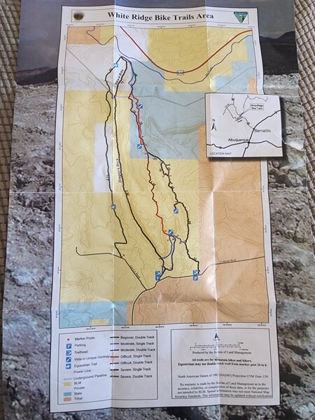 The BLM paper map sometimes available at the trailhead; shows markers that coincide with the description.