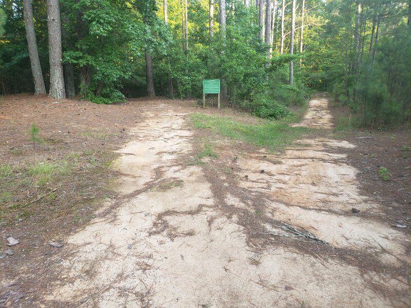 The trailhead on the left. Southward towards Chattahoochee Hill Country on the right.