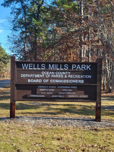 Wells Mills entrance sign.