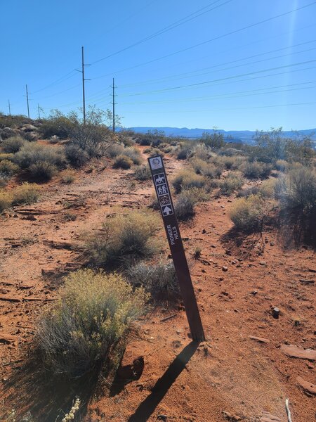 Pioneer Hills. Watch for this marker and turn right, shortly after the trailhead. Most people pass it, to continue on an unsanctioned trail, but this is the real trail, and is more fun anyway.