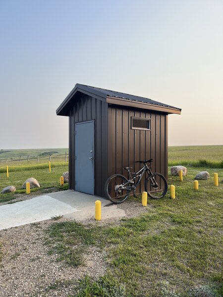 Washroom in parking lot.