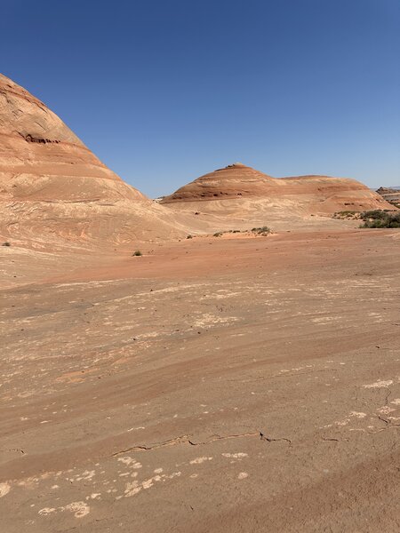 Looking back at where the trail goes between.