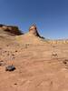 Sandstone spire with alt line, main trail goes right.