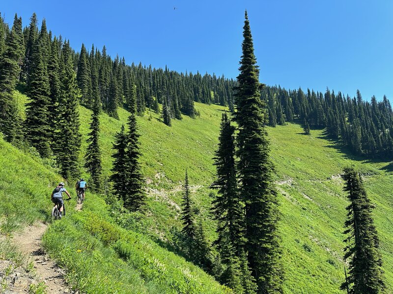 Riding across Spring Slide Mountain