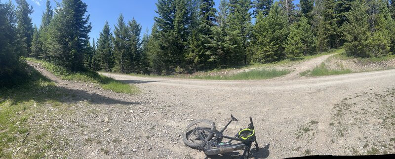 The top of Reid Divide, the FS Rd 2942 saddle, and the junction with the Bill Creek downhill.