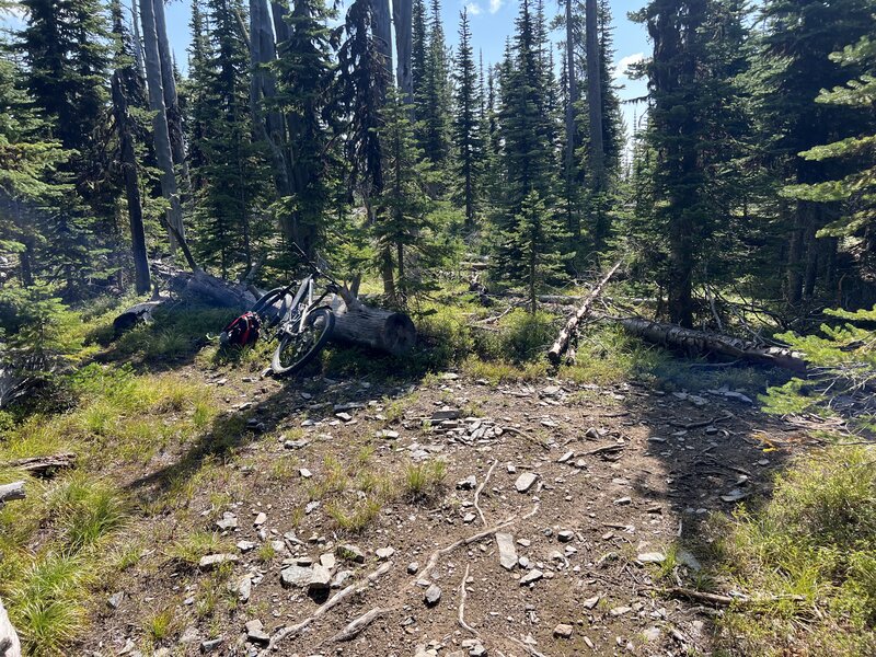 The end of the Pinehill trail. Walk left to look over the peak East to McGregor Lake.