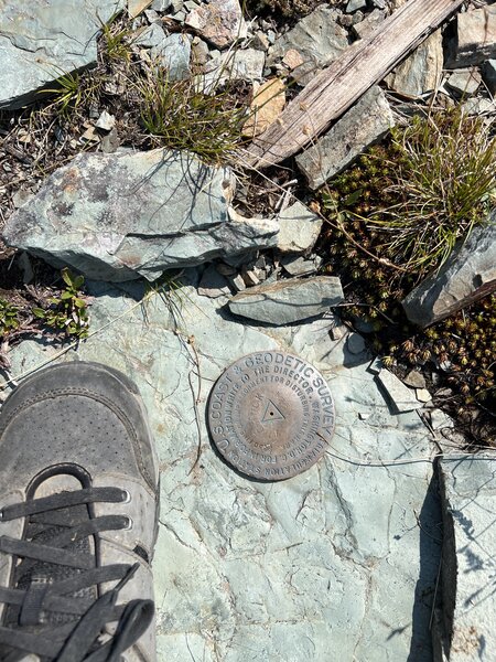 The Tuchuck Peak geological survey marker.