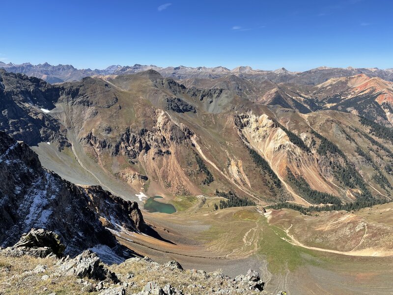 View from top of Boulder Gulch and looking at start of climb in Velocity Basin.