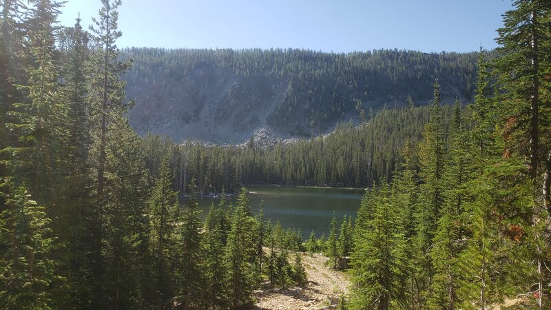 A view looking down on Little Pozega Lake, from Modesty Creek Rd.