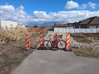 Bike path and view to the west (trail is fixed now).