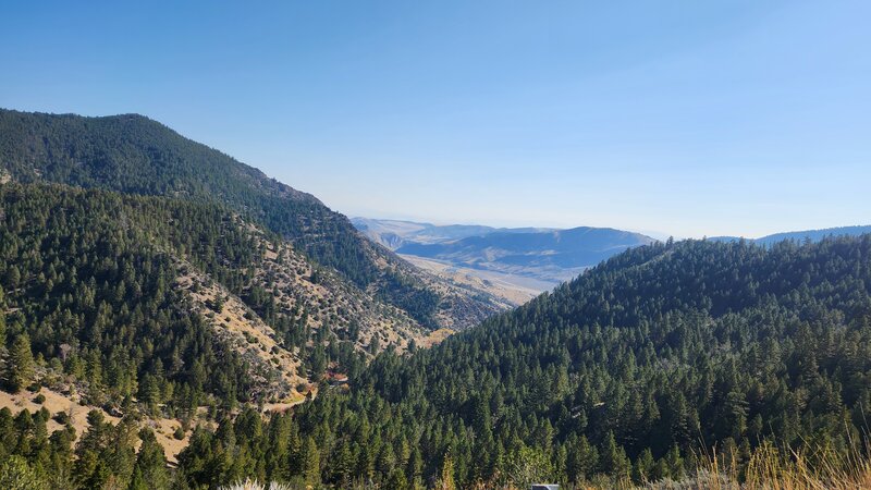 View from the side of the Lewis and Clark Caverns State Park Road looking down into Greer Gulch.