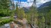 Beaver Creek Trail is steep with loose rocks in this section, as it traverses the side of the valley.