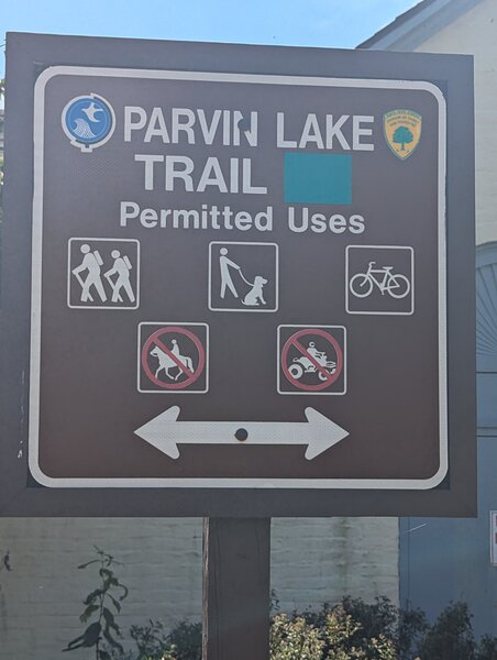 Parvin Lake Trail sign