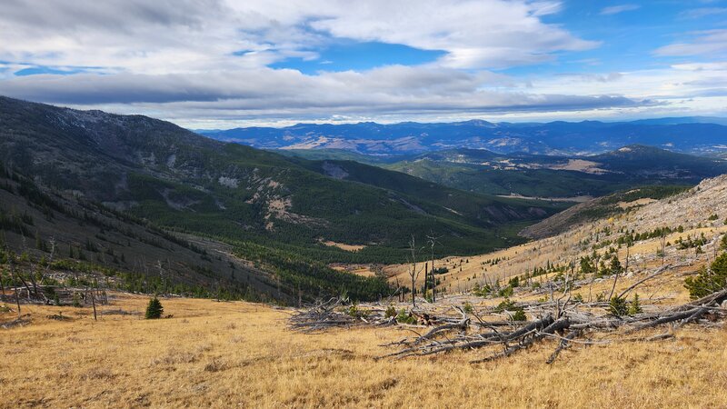 Looking down valley from near the top of Casey Meadows Trail. The meadows that you see are the actual Casey Meadows.