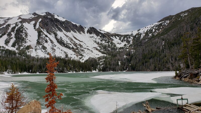 Bell Lake in early June still has Ice on it.