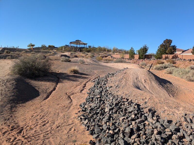 View back up the hill to the drop in.