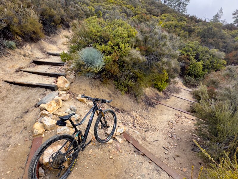 Many great rock and tie switchbacks on Silver Moccasin descending past Horse Flats and down to where it crosses Chilao Rd / FSR 3N14.