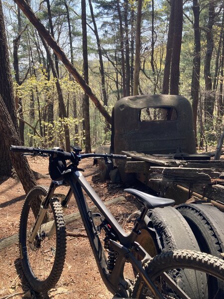 Truck in the trees alongside Bull Mountian Trail