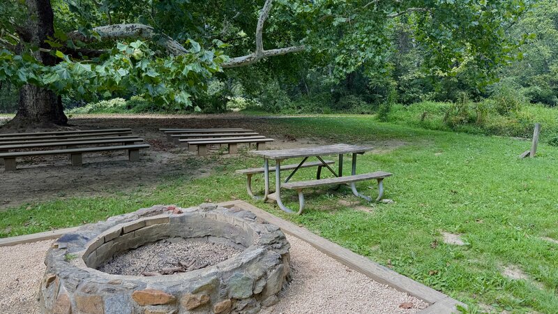 Cabin John trail fire pit by appointment area.