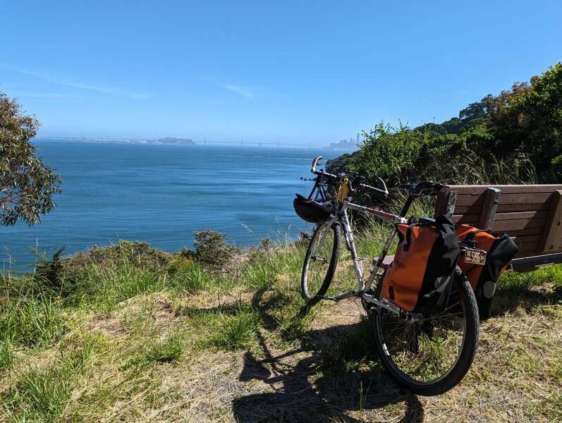 View of San Francisco/Oakland Bay Bridge, Treasure Island and Yerba Buena Island from the Perimeter Road, California State Park Angel Island.