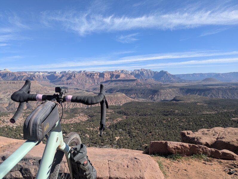 West Temple and Mt. Kinesava seen from a pullout from Smith Mesa Road.