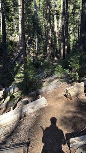 Relatively steep downhill with switchbacks at the end right before you pop out onto Pebble Beach Way - lots of fun.